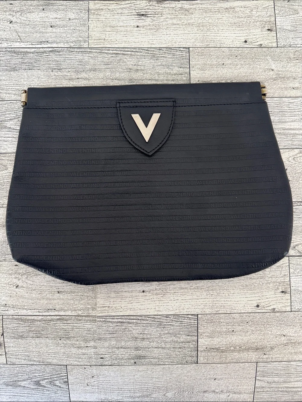 Vintage Mario Valentino Black Leather Logo Embossed Clutch